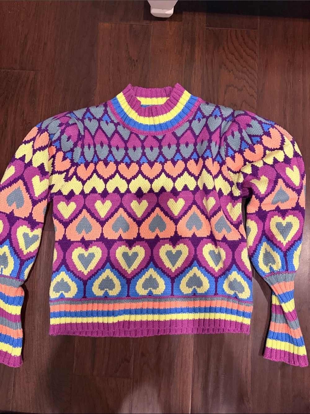 Karlie Purple Multi-Color Heart Pattern Knit Sweater small